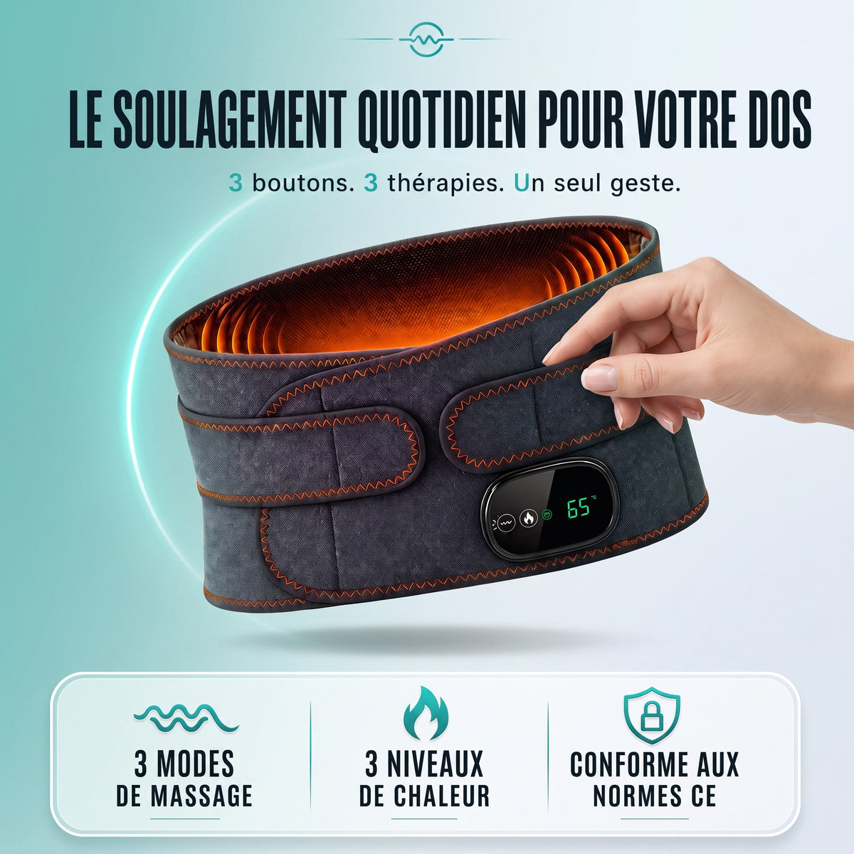 Ceinture Lombaire Chauffante & Massante Pro